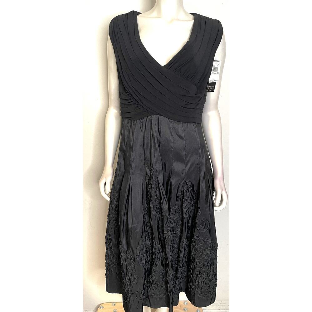 Adrianna Papell Black Soutache Dress 22 NWT Full Skirt Sleeveless Evening
